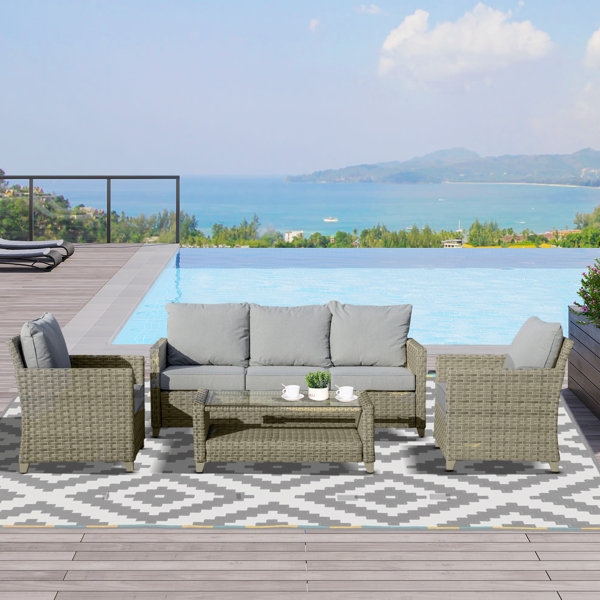 Ebern Designs 5 Sitzer Lounge Set Fevzie Aus Rattan Mit Polster